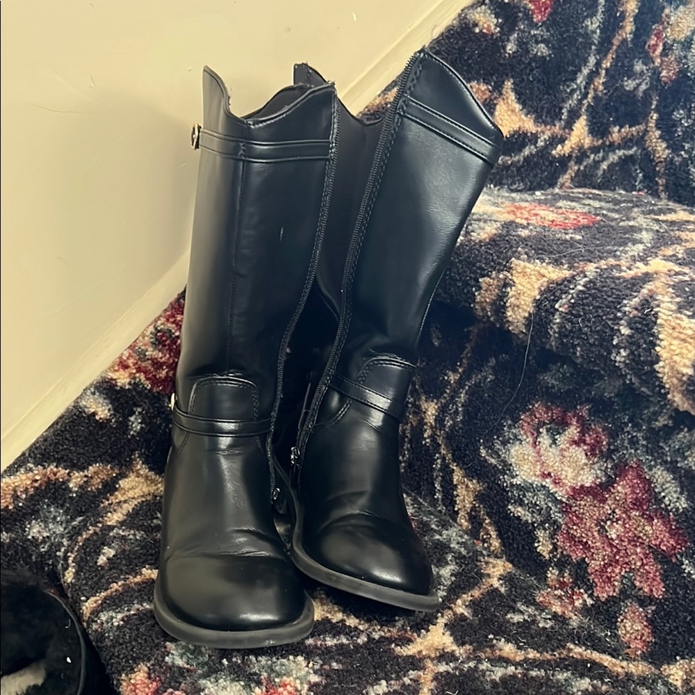Zara Black Leather Knee-High Boots